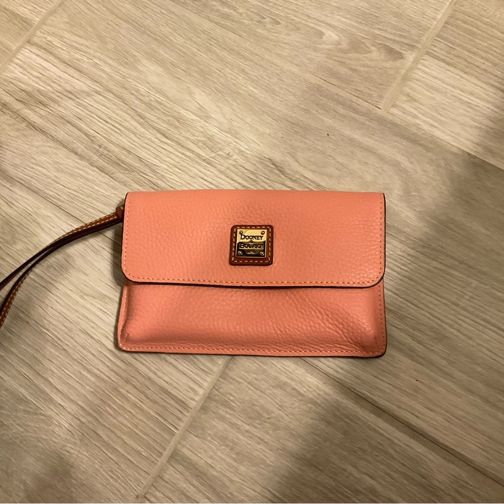 Dooney & Bourke Pink Leather Clutch with Gold Hardware